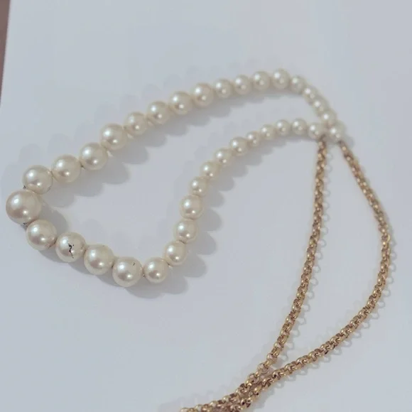 Faux Pearl Necklace with Gold Accents - Picture 3 of 3